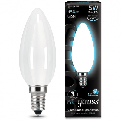 Лампа Gauss 103201205 LED Filament Candle OPAL E14 5W 4100К