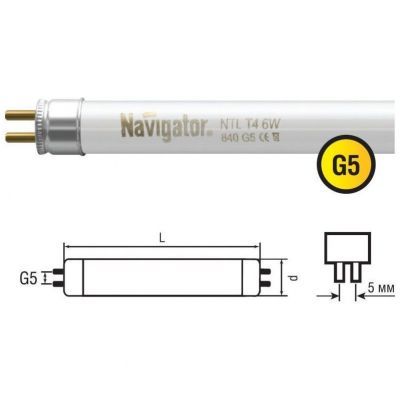 Лампа люминесцентная Navigator 94 111 NTL-T4-06-860-G5