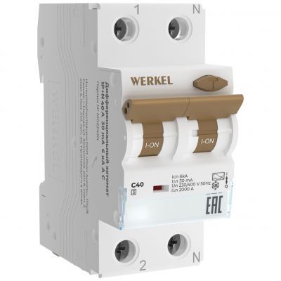 Дифференциальный автомат 1P+N  40 A 30 mA 6 kA C A W922P164 Werkel