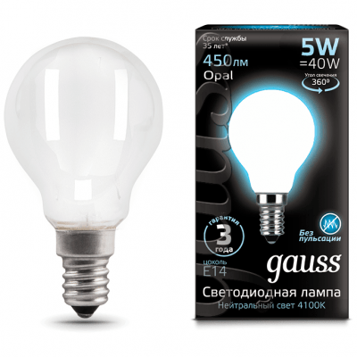 Лампа Gauss 105201205 LED Filament Globe OPAL E14 5W 4100K