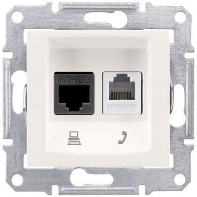 Розетка двойная ТЛФ + комп Schneider Electric Sedna Бежевый кат.5е UTP (RJ11+RJ45)