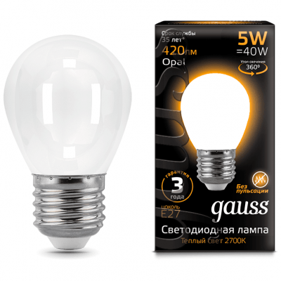 Лампа Gauss 105202105 LED Filament Globe OPAL E27 5W 2700K
