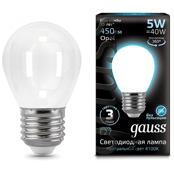 Лампа Gauss 105202205 LED Filament Globe OPAL E27 5W 4100K