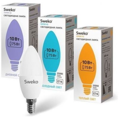 Лампа светодиодная Sweko 42LED-C35-10W-230-3000K-E14