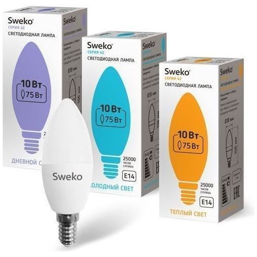 Лампа светодиодная Sweko 42LED-C35-10W-230-3000K-E14