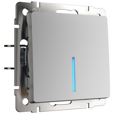 Выключатель 1-клавишный проходной с подсветкой Werkel W1112106 серебро (WL06-SW-1G-2W-LED)