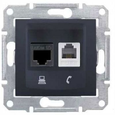 Розетка двойная ТЛФ + комп Schneider Electric Sedna Графит кат.5е UTP (RJ11+RJ45)