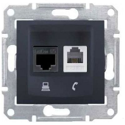 Розетка двойная ТЛФ + комп Schneider Electric Sedna Графит кат.6 UTP (RJ11+RJ45)