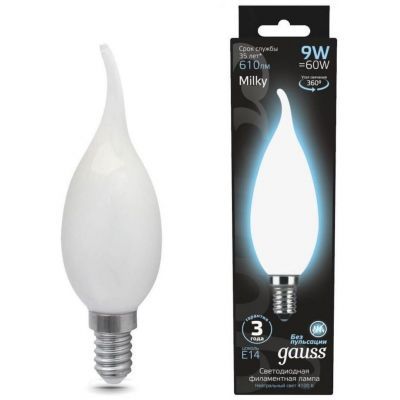 Лампа светодиодная филаментная Gauss E14 9W 4100К матовая 104201209