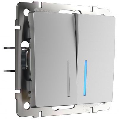 Выключатель 2-клавишный проходной с подсветкой Werkel W1122106 серебро (WL06-SW-2G-2W-LED)