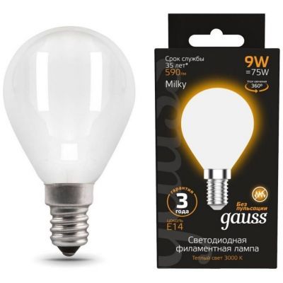 Лампа светодиодная филаментная Gauss E14 9W 3000К матовая 105201109