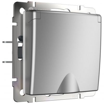 Розетка с з/к с крышкой и шторками Werkel W1171206 серебро (WL06-SKGSC-01-IP44)