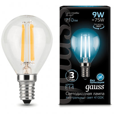 Лампа Gauss 105801209 LED Filament Globe E14 9W 4100K