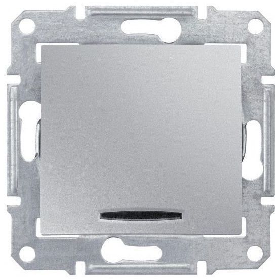 Выключатель 1-клавишный с подсветкой Schneider Electric Sedna Алюминий 10 А (сх.1)