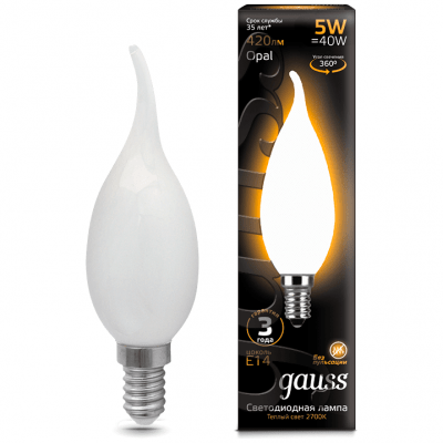 Лампа Gauss 104201205 LED Filament Candle Tailed OPAL E14 5W 4100К