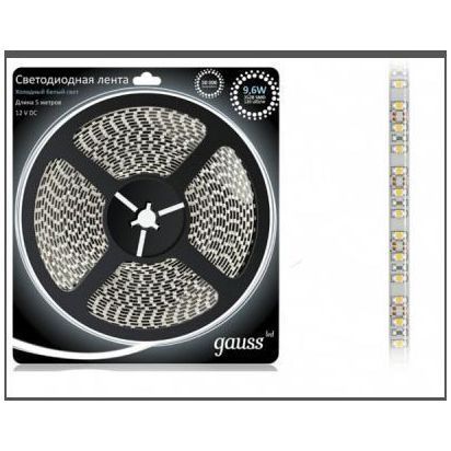 Лента Gauss LED 2835/120-SMD 9.6W 12V DC холодный белый (блистер 5м)