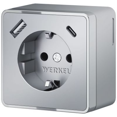 Розетка с заземлением, шторками и USB тип A+C Gallant (серебряный) Werkel W5071706