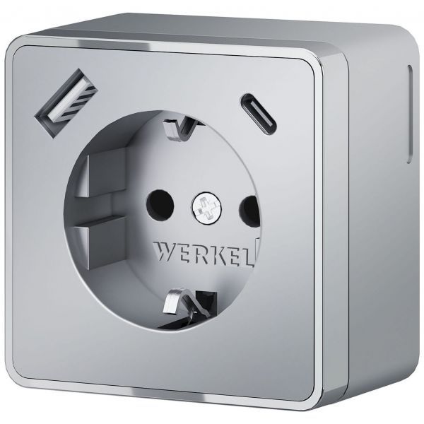 Розетка с заземлением, шторками и USB тип A+C Gallant (серебряный) Werkel W5071706