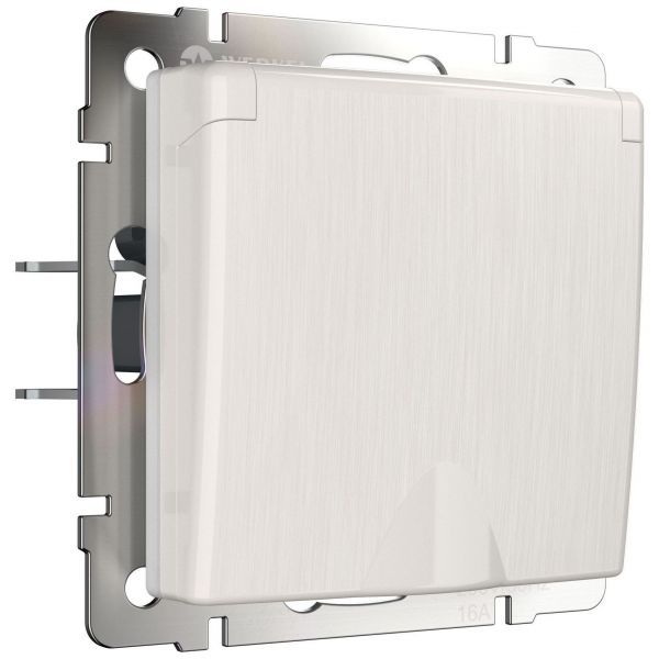 Розетка с защитной крышкой и шторками Werkel W1171213 перламутровый рифленый (WL13-SKGSC-01-IP44)