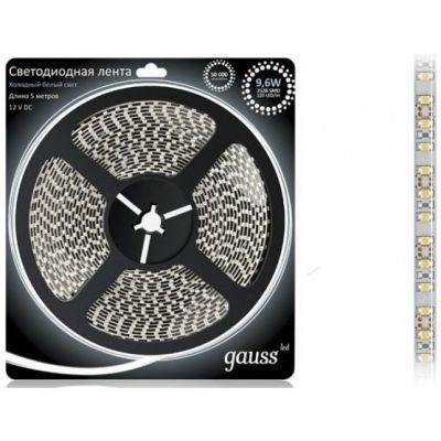 Лента Gauss LED 2835/120-SMD 9.6W 12V DC холодный белый IP66 (блистер 5м)