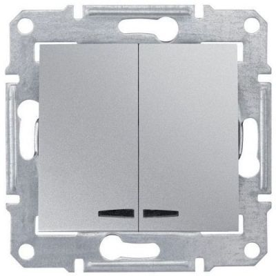 Выключатель 2-клавишный с подсветкой Schneider Electric Sedna Алюминий 10А (сх 5)