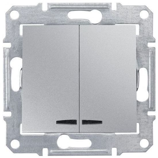 Выключатель 2-клавишный с подсветкой Schneider Electric Sedna Алюминий 10А (сх 5)