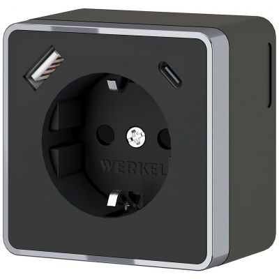Розетка с заземлением, шторками и USB тип A+C Gallant (чёрный хром) Werkel W5071735