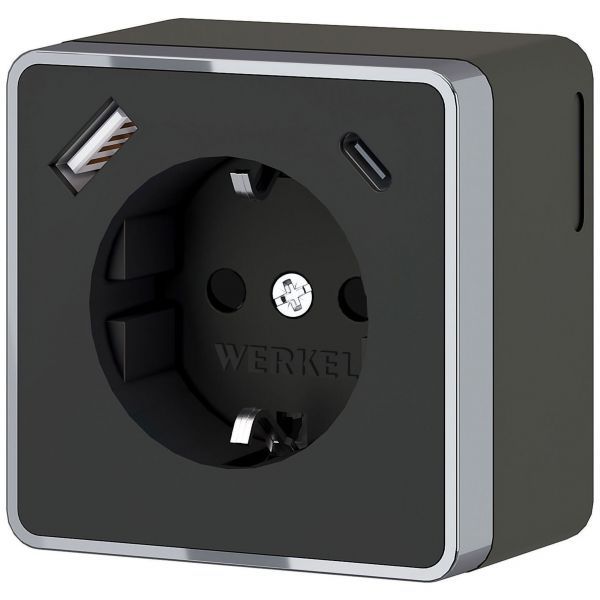 Розетка с заземлением, шторками и USB тип A+C Gallant (чёрный хром) Werkel W5071735