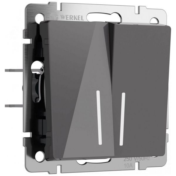 Выключатель двухклавишный проходной с подсветкой (графит акрил) W1122144 Werkel