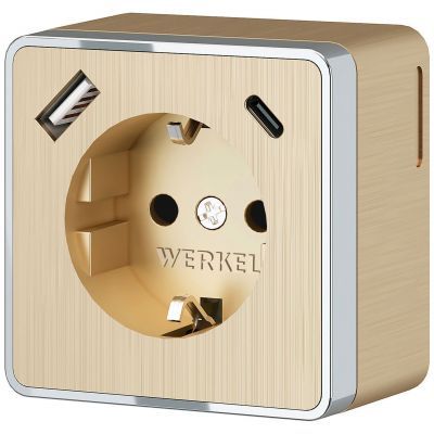 Розетка с заземлением, шторками и USB тип A+C Gallant (шампань рифленый) Werkel W5071710