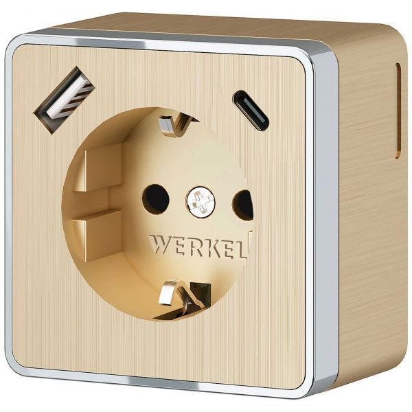 Розетка с заземлением, шторками и USB тип A+C Gallant (шампань рифленый) Werkel W5071710