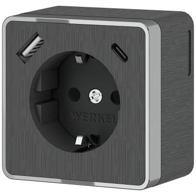 Розетка с заземлением, шторками и USB тип A+C Gallant (графит рифленый) Werkel W5071704