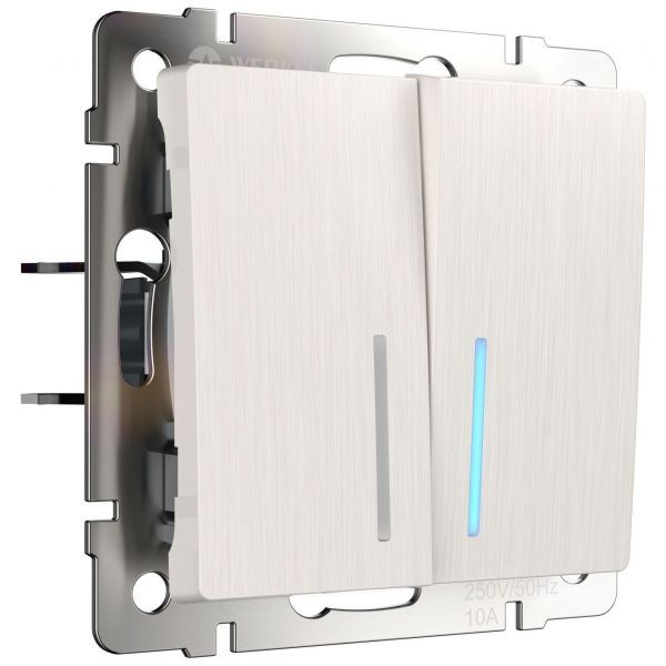 Выключатель двухклавишный с подсветкой Werkel W1120113 перламутровый рифленый (WL13-SW-2G-LED)