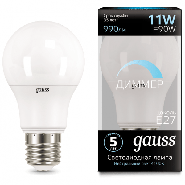Лампа Gauss 102502211-D LED A60-dim E27 11W 4100К диммируемая