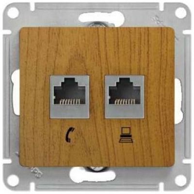 Розетка 2-я RJ11+RJ45 SE Glossa Дерево Дуб, кат.5E GSL000585