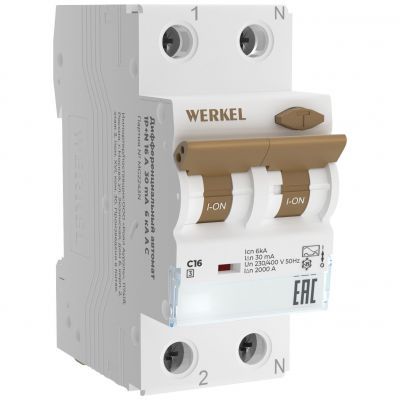 Дифференциальный автомат 1P+N 16 A 30 mА 6 kА C A Werkel W922P166