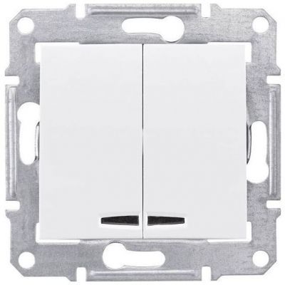 Выключатель 2-клавишный с подсветкой Schneider Electric Sedna Белый 10А (сх 5)
