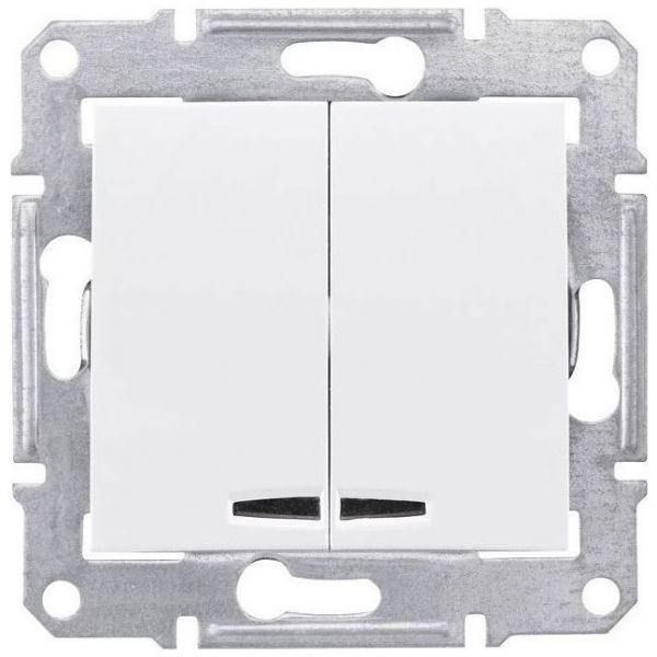 Выключатель 2-клавишный с подсветкой Schneider Electric Sedna Белый 10А (сх 5)