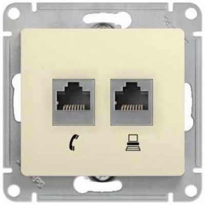 Розетка 2-я RJ11+RJ45 SE Glossa Беж, кат.5E GSL000285