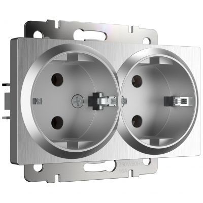Розетка двойная с заземлением Werkel W1172009 серебро рифленый (WL09-SKG-02-IP20)