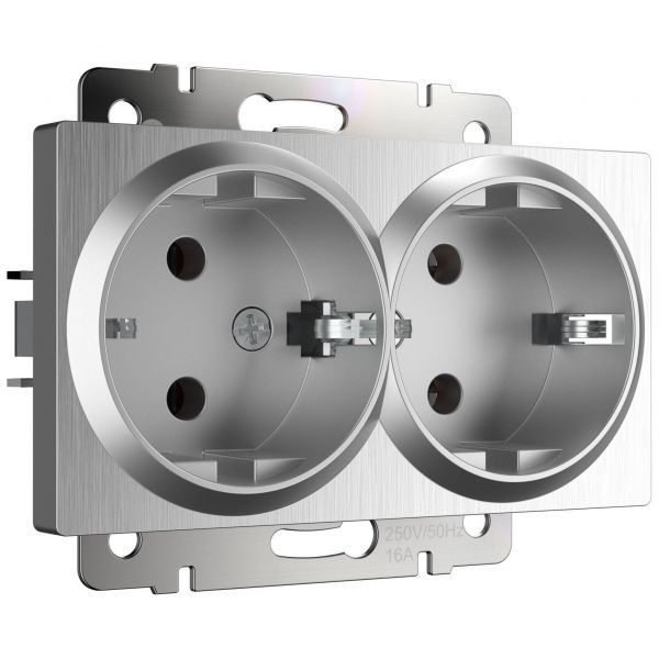 Розетка двойная с заземлением Werkel W1172009 серебро рифленый (WL09-SKG-02-IP20)
