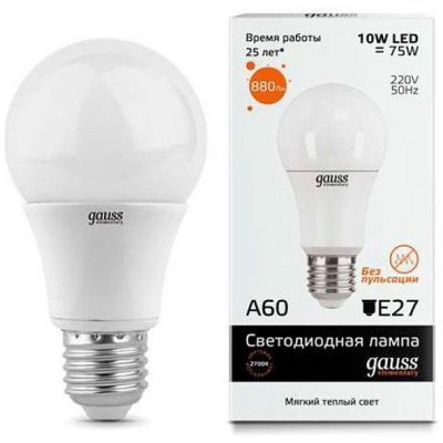 Лампа Gauss 23210 LED Elementary A60 10W E27 3000K