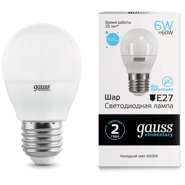 Лампа Gauss 53236 LED Elementary Globe 6W E27 6500K