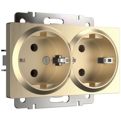 Розетка двойная с заземлением Werkel W1172010 шампань рифленый (WL10-SKG-02-IP20)