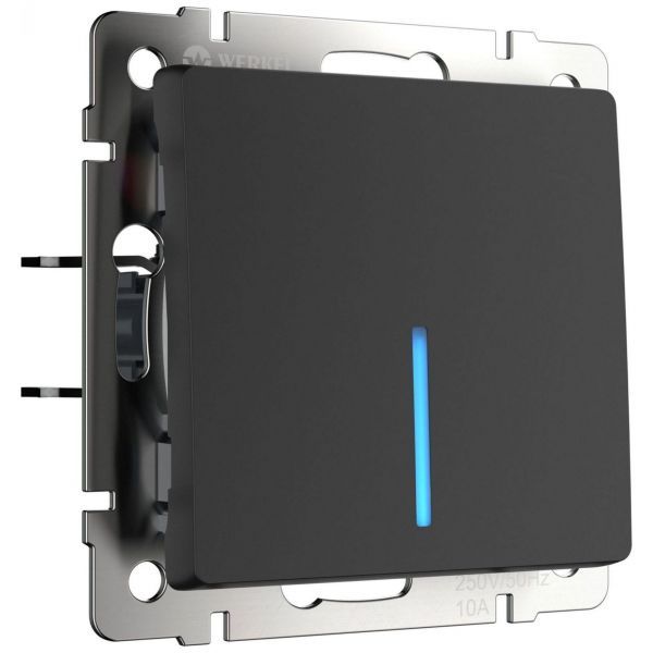 Выключатель 1-клавишный проходной с подсветкой Werkel W1112108 черный матовый (WL08-SW-1G-2W-LED)