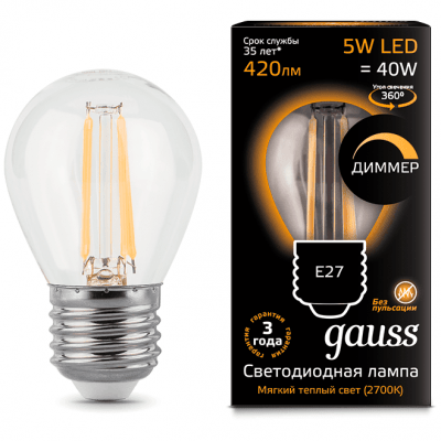 Лампа Gauss 105802105-D LED Filament Globe dimmable E27 5W 2700K