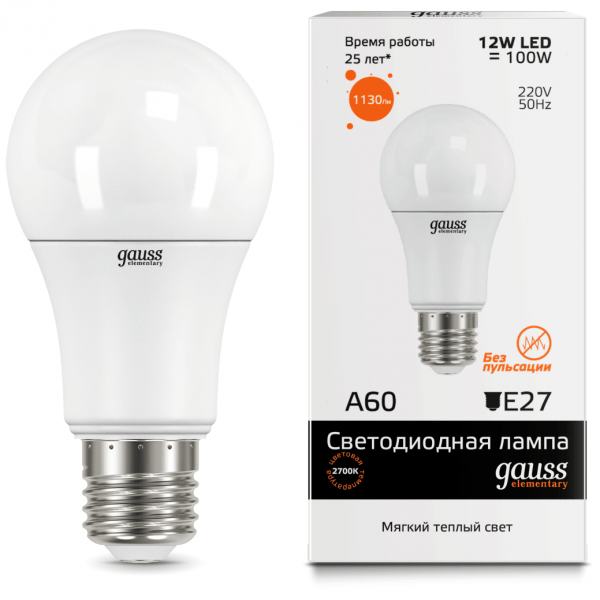 Лампа Gauss 23212 LED Elementary A60 12W E27 3000K