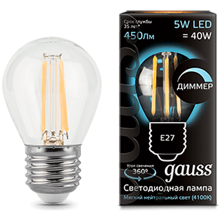 Лампа Gauss 105802205-D LED Filament Globe dimmable E27 5W 4100K