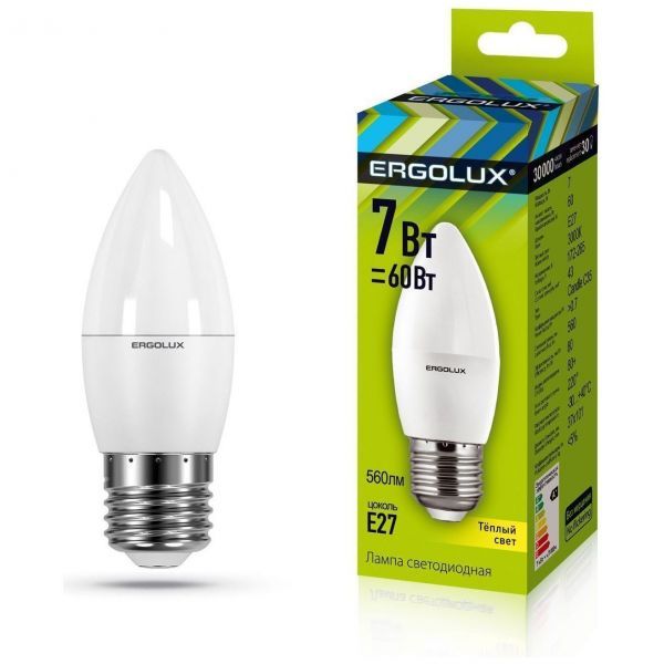 Светодиодная лампа Ergolux LED-C35-7W-E27-3K