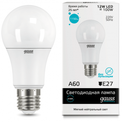 Лампа Gauss 23222 LED Elementary A60 12W E27 4100K